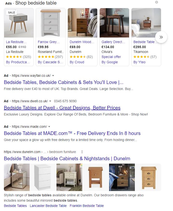 Google Search Results for Search Term "Bedside Table"
